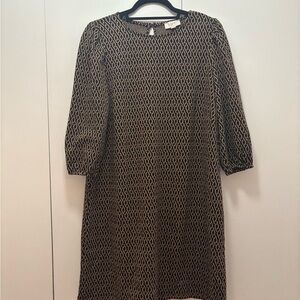 LOFT Black and Gold Geometric Long Sleeve Dress